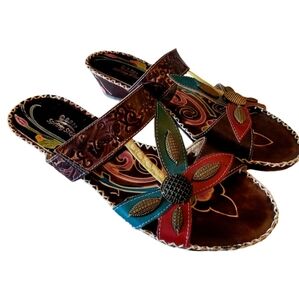Spring Step Multicolored Hippie Boho Festival Floral Leather Sandals Style Pola